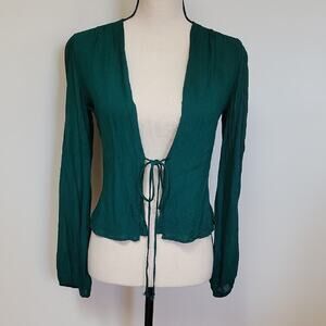 Reformation Emerald Green Front Tie Top Long Sleeve Sz Medium